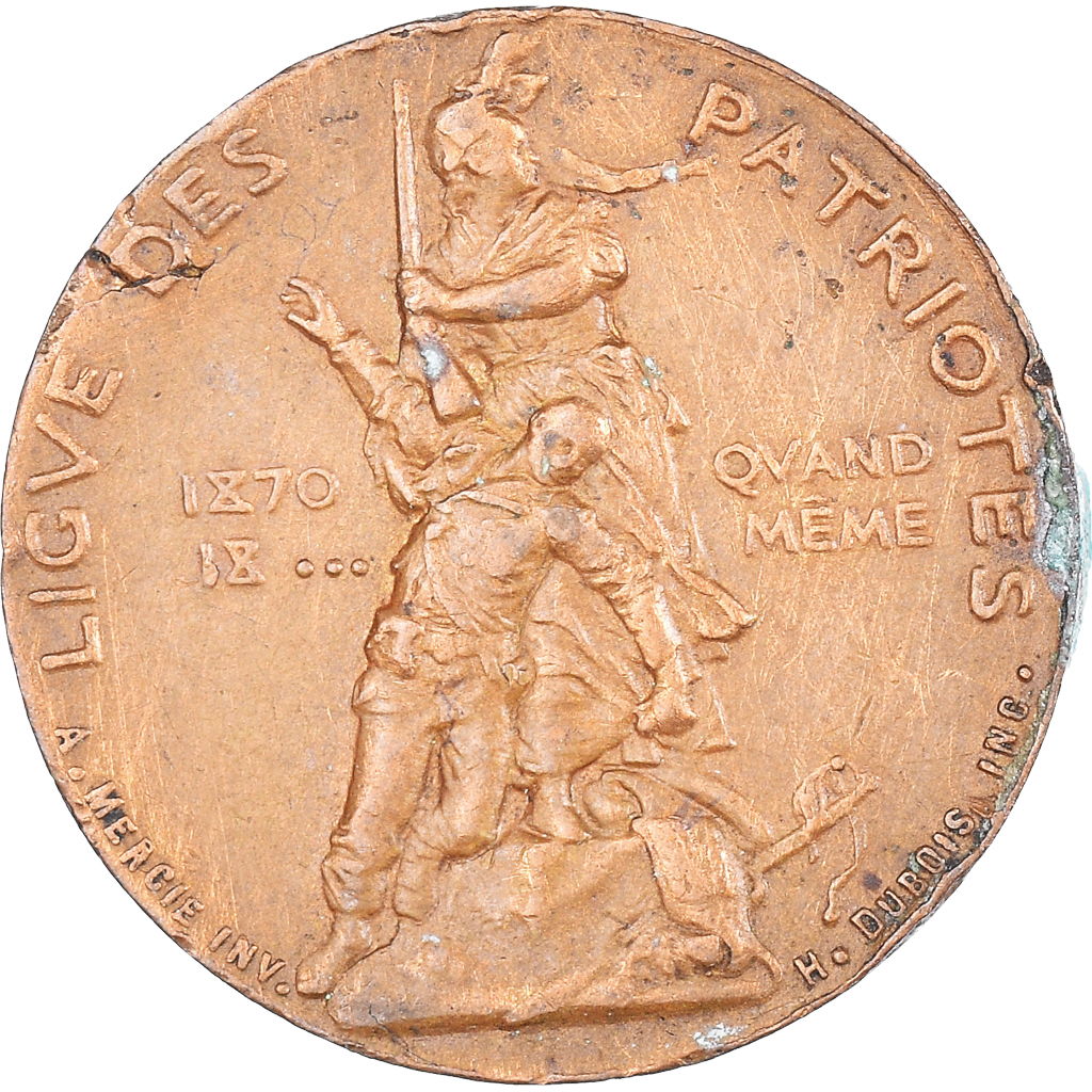 Francia, zeton, Ligue des Patriotes, 1882, Mercié, MBC, Bronce