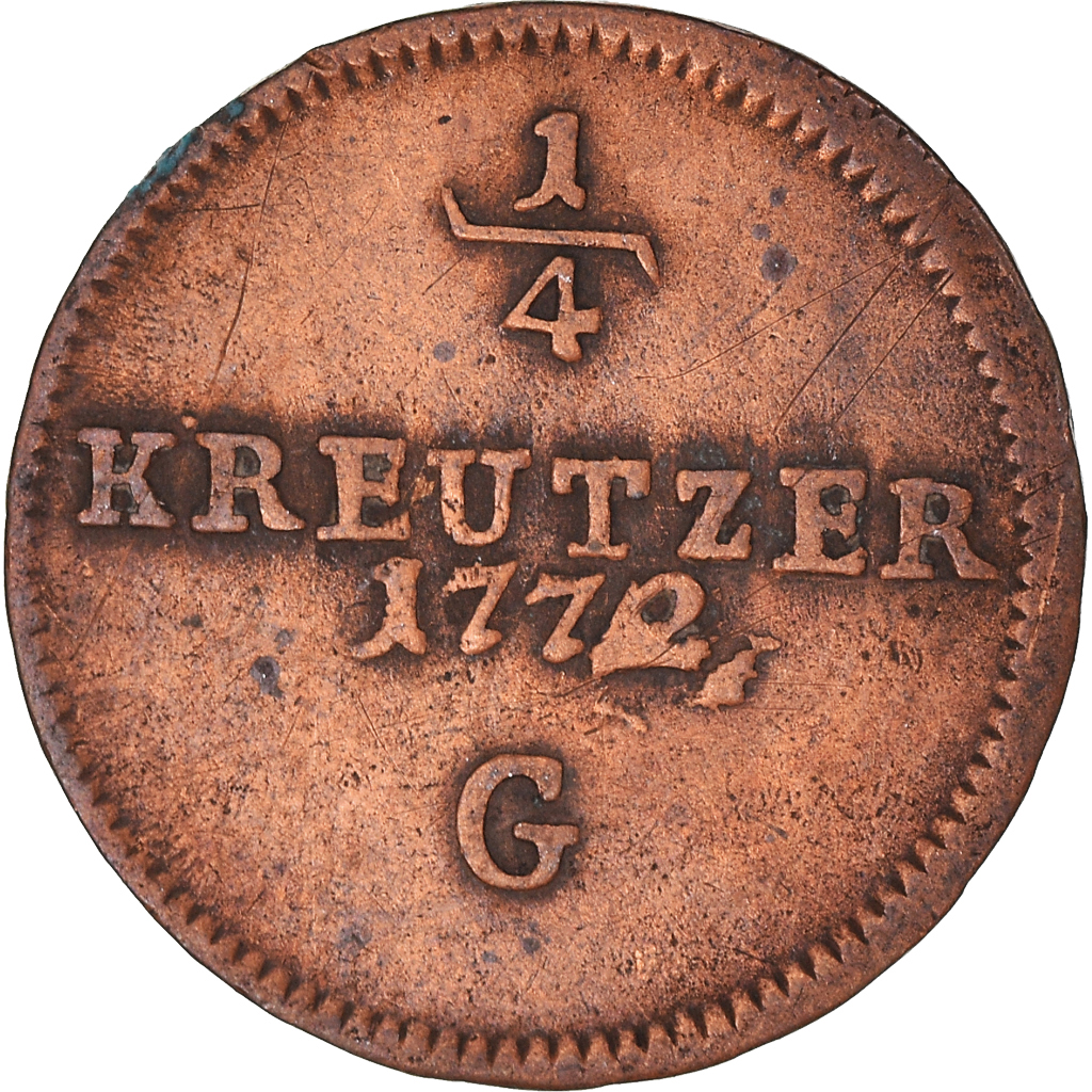 Coin, AUSTRIAN STATES, BURGAU, Maria Theresa, 1/4 Kreuzer, 1772, Günzburg