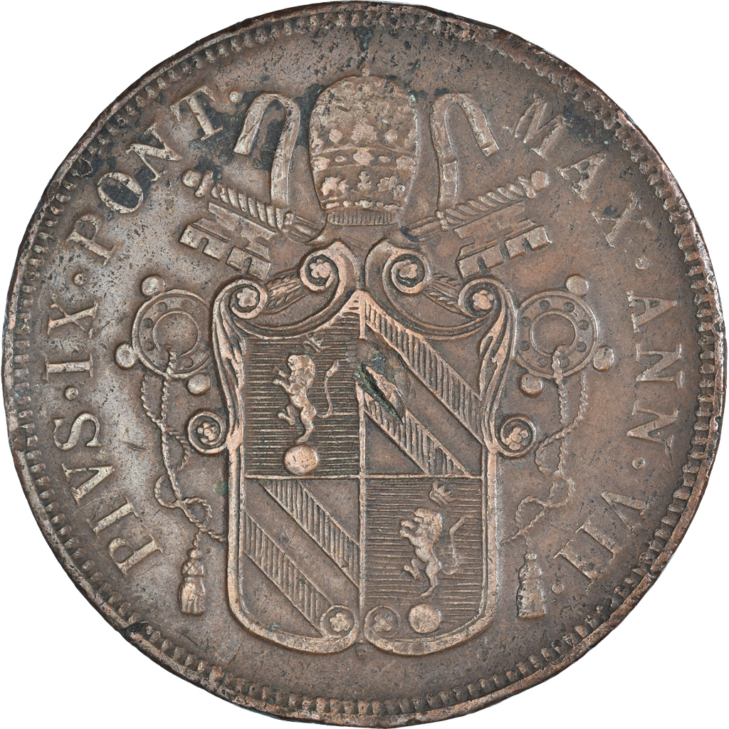 Coin, ITALIAN STATES, PAPAL STATES, Pius IX, 5 Baiocchi, 1853, Roma, 