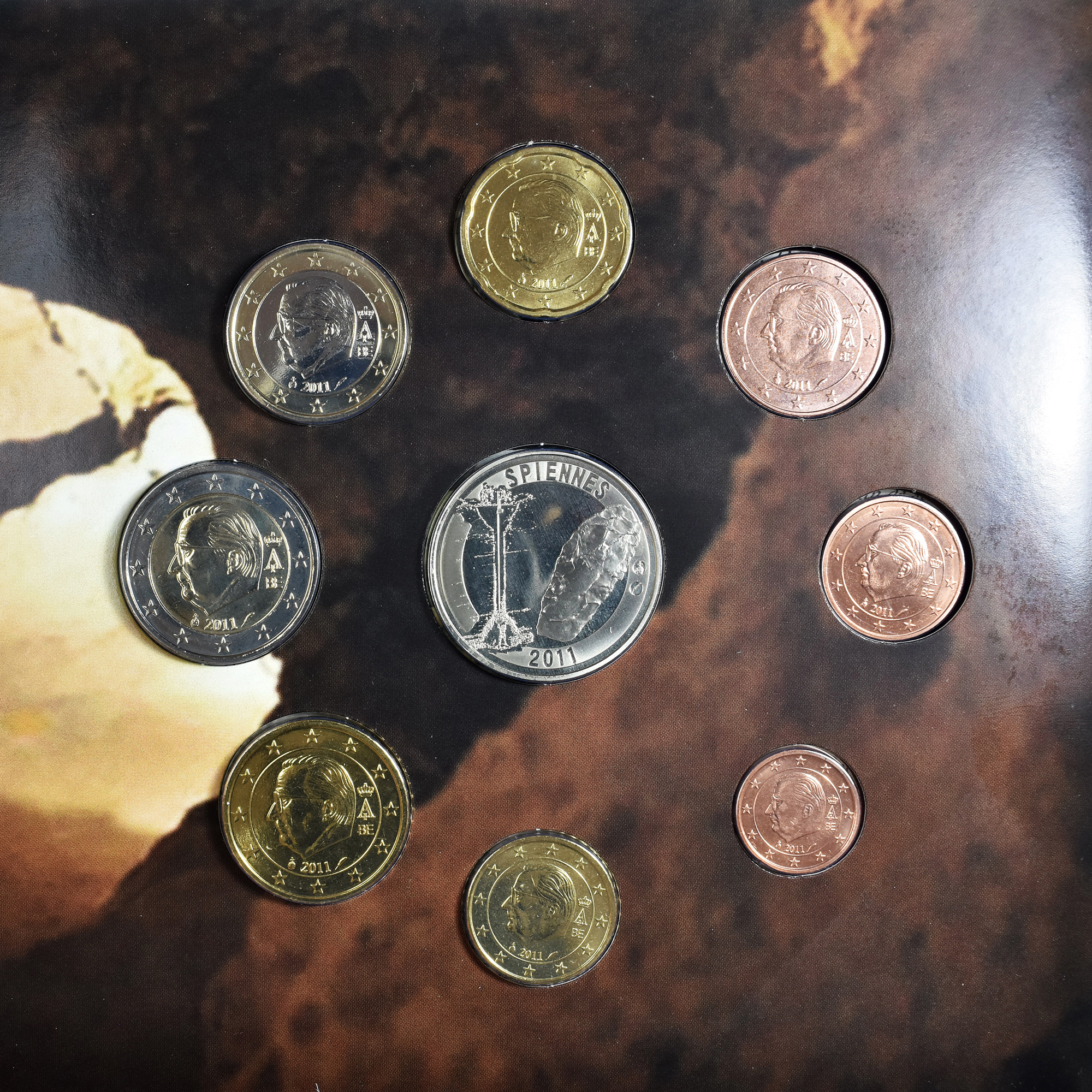 Belgien, 1 Cent to 2 Euro, euro set - Les Minières de Silex à Spiennes, 2011