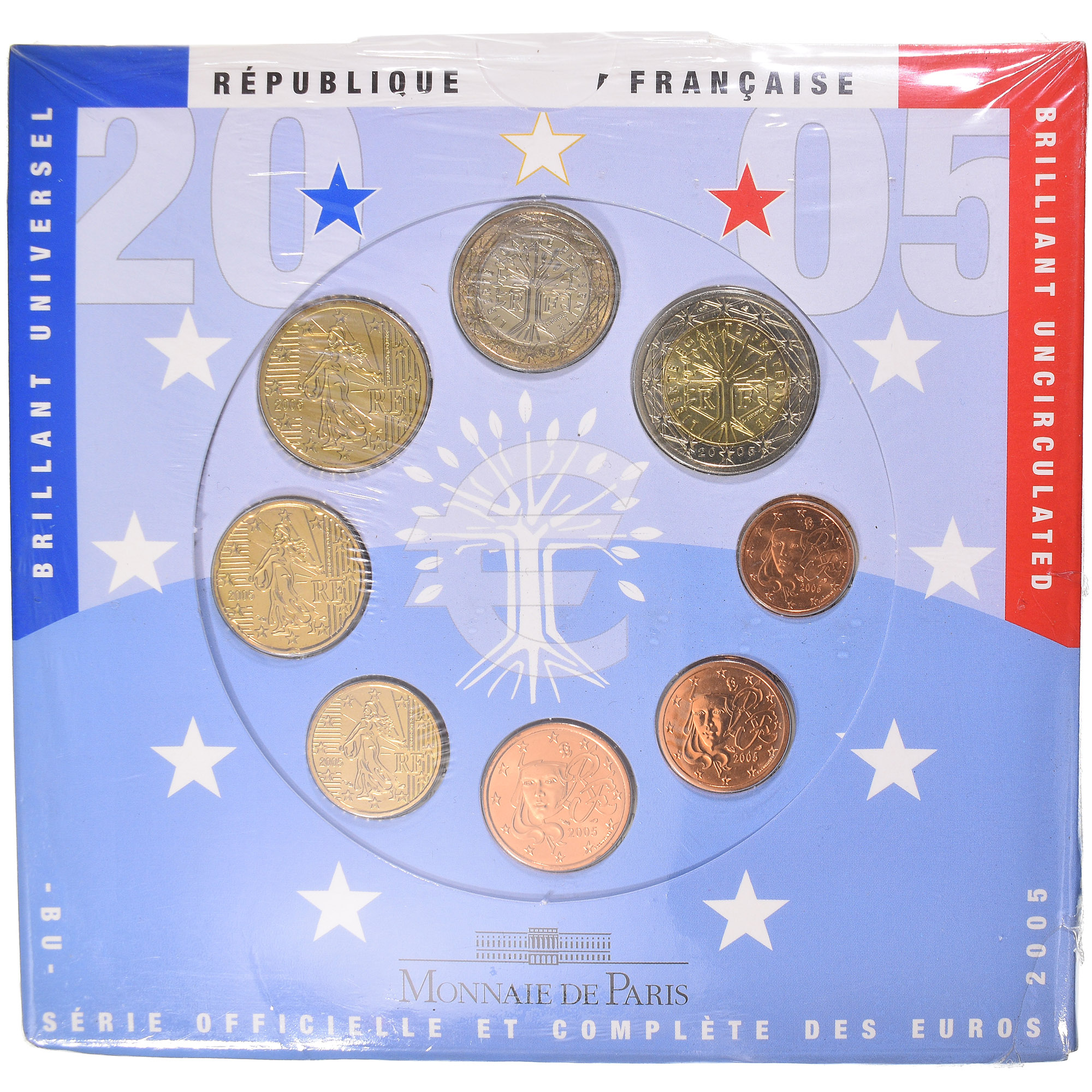 France, 1 Cent to 2 Euro, 2005, Monnaie de Paris, BU, FDC, Gadoury:page 347