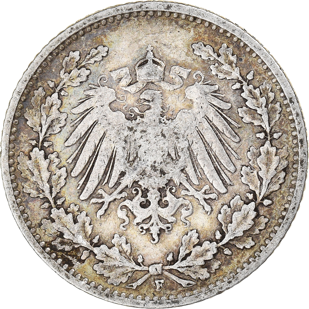 Moneda, ALEMANIA - IMPERIO, Wilhelm II, 1/2 Mark, 1905, Stuttgart, BC+, Plata