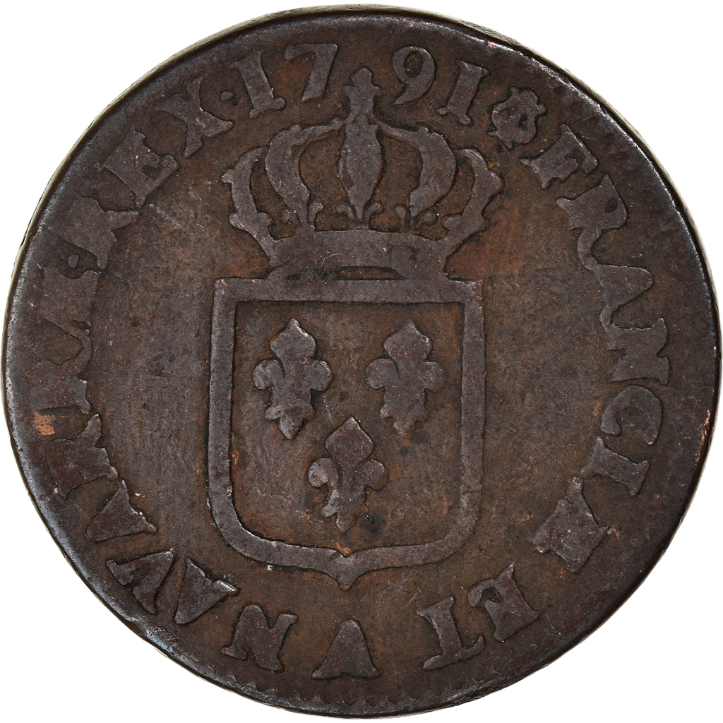 1064809] Coin, France, Louis XVI, Sol, 1791, Paris, VF(30-35