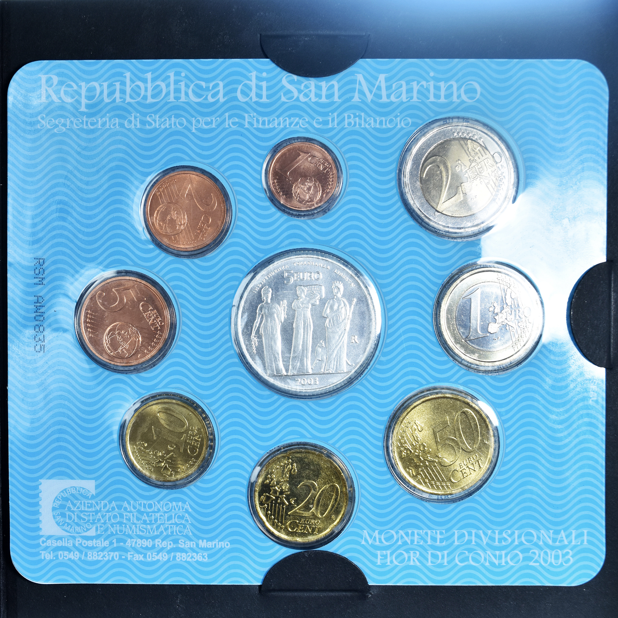 San Marino, Euro-Set, 2003, Rome, 1 cent to 5 euro, 