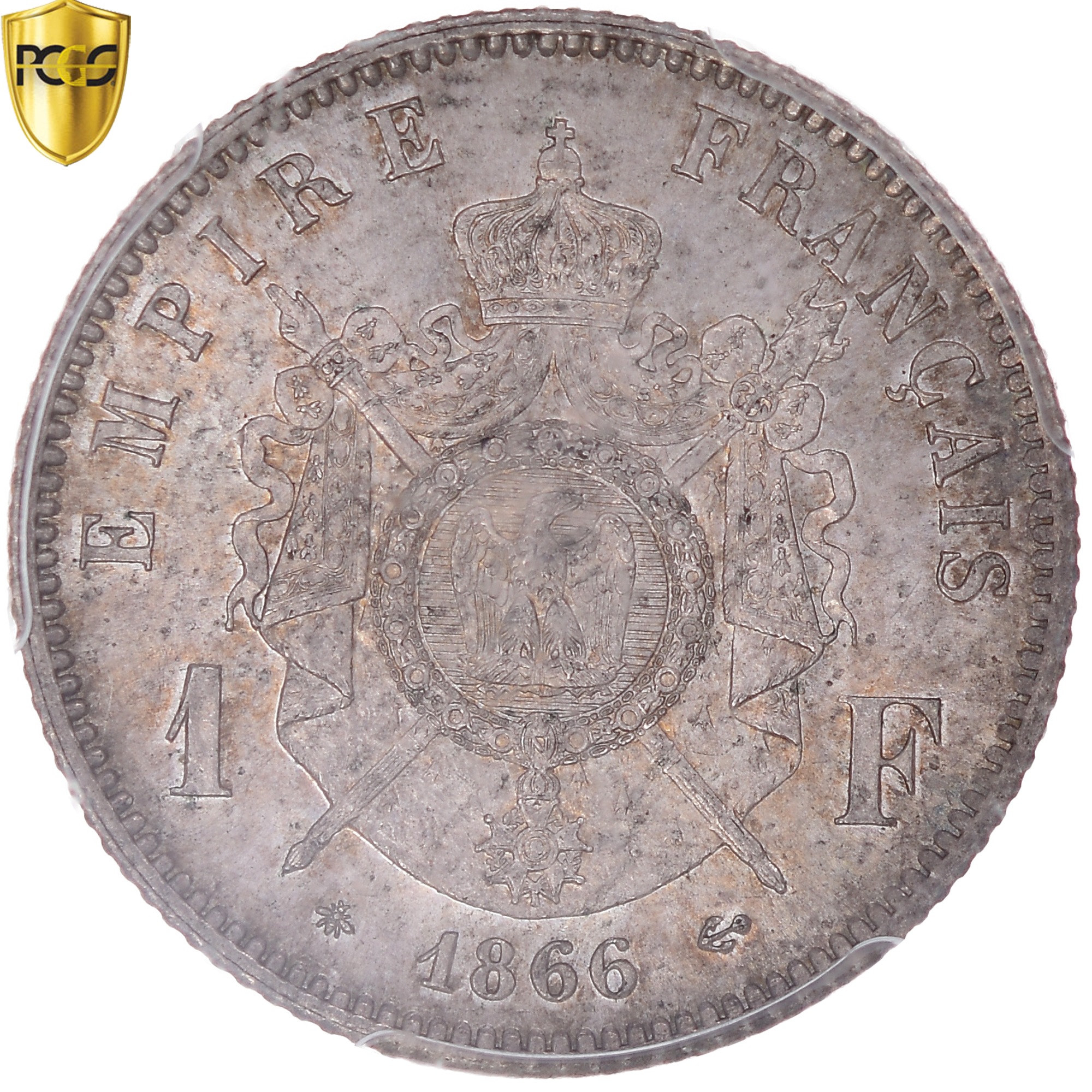 Coin, France, Napoleon III, Franc, 1866, Paris, PCGS, MS63, MS(63), Silver