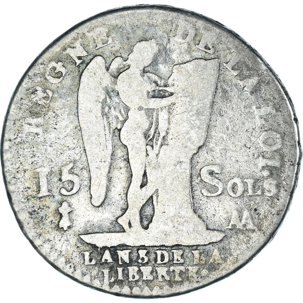Coin, France, Louis XVI, 15 sols français, 1791 / AN 3, Metz, VF