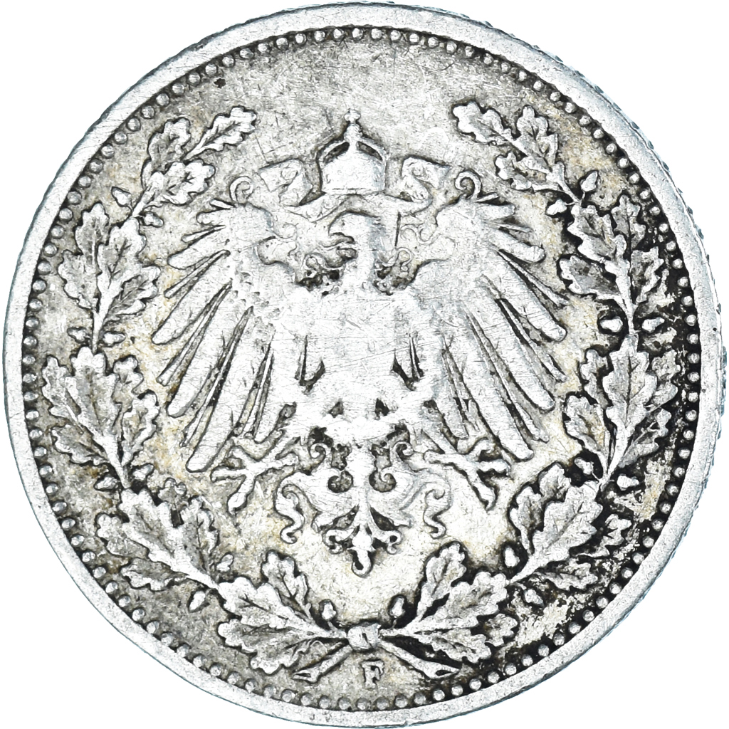 Moneda, ALEMANIA - IMPERIO, 1/2 Mark, 1905, Stuttgart, BC+, Plata, KM:17