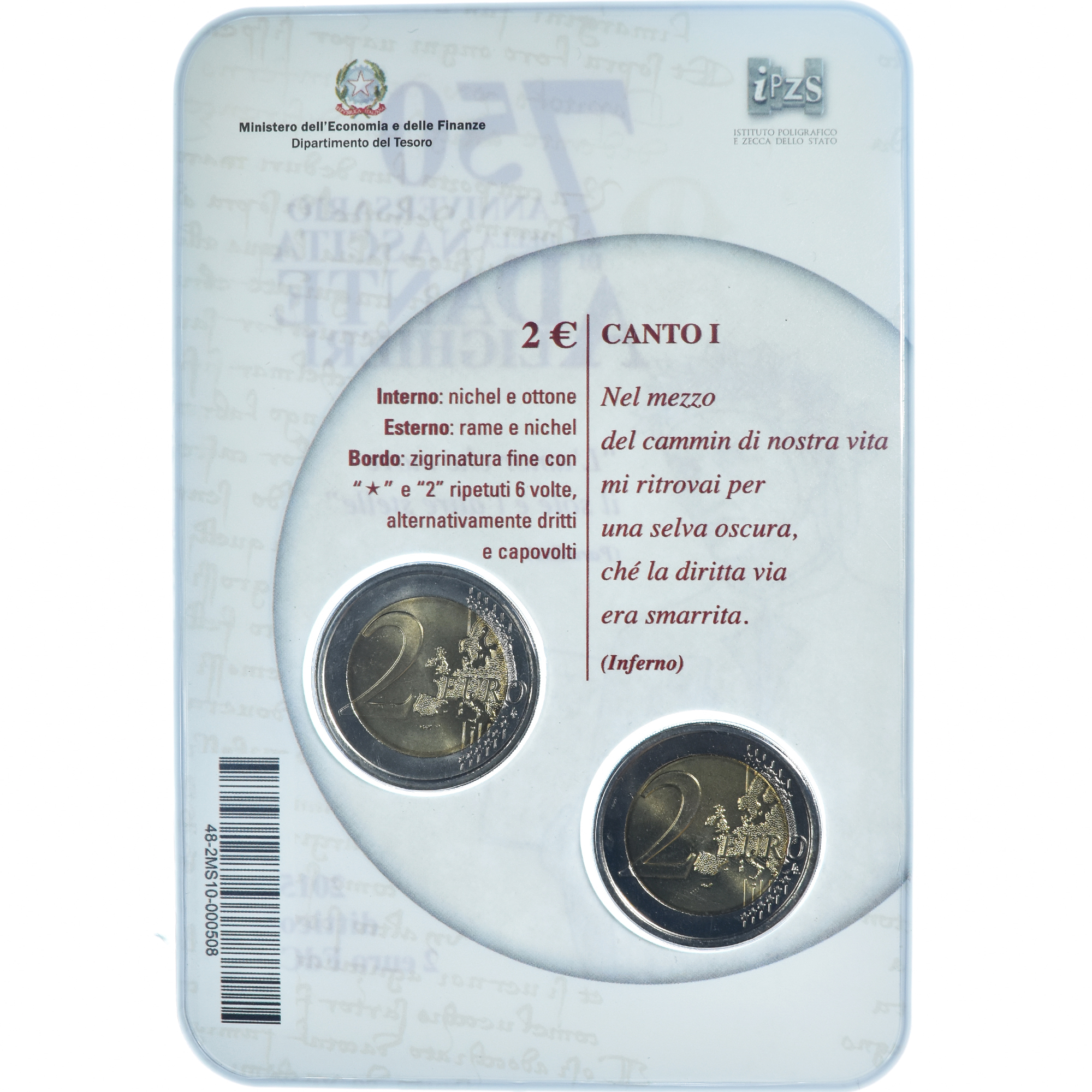 Italy, 2 Euro, Dante Alighieri, 2015, Rome, BU, , Bi-Metallic