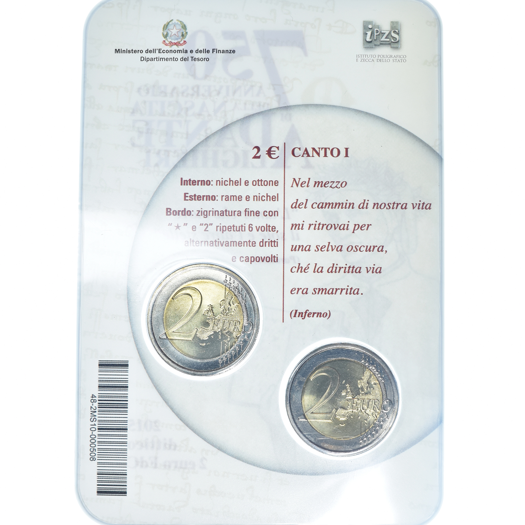 Italien, 2 Euro, Dante Alighieri, 2015, Rome, BU, STGL, Bi-Metallic