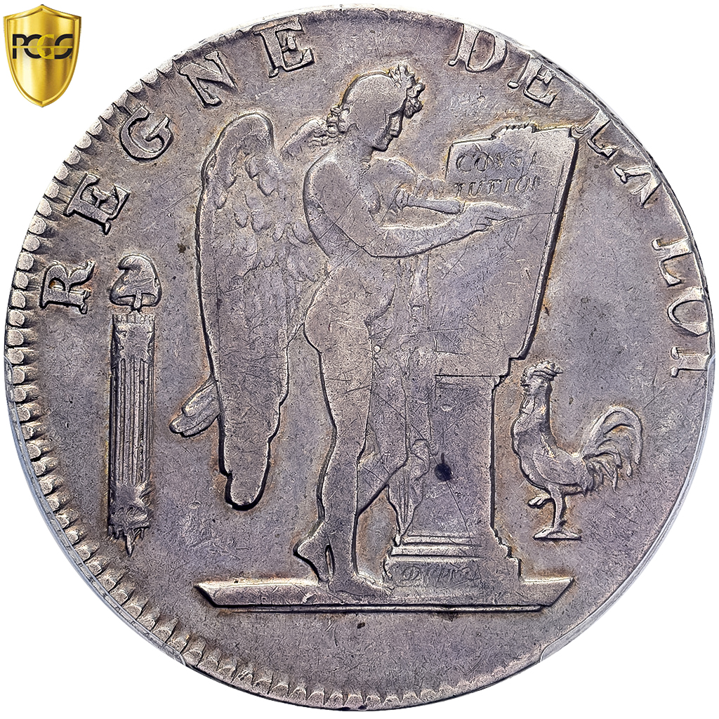 Coin, France, Écu de 6 livres non daté, AN II, Rouen, Pedigree, PCGS, 