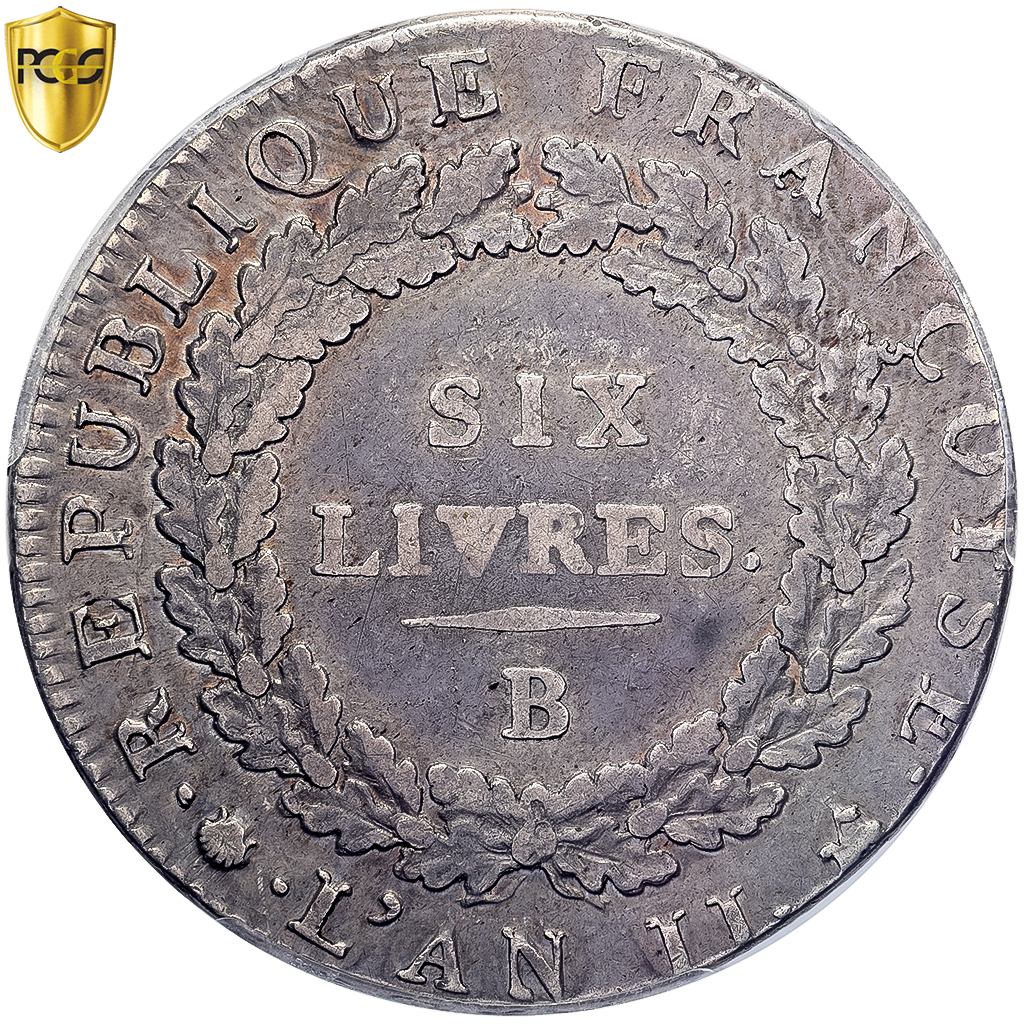 Coin, France, Écu de 6 livres non daté, AN II, Rouen, Pedigree, PCGS, 