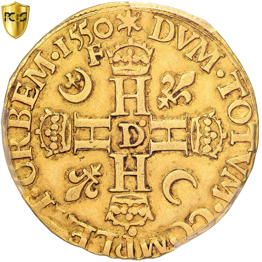 France, Henri II, Henri d'or, 1550, Lyon, Gold, PCGS, , Gadoury:389C