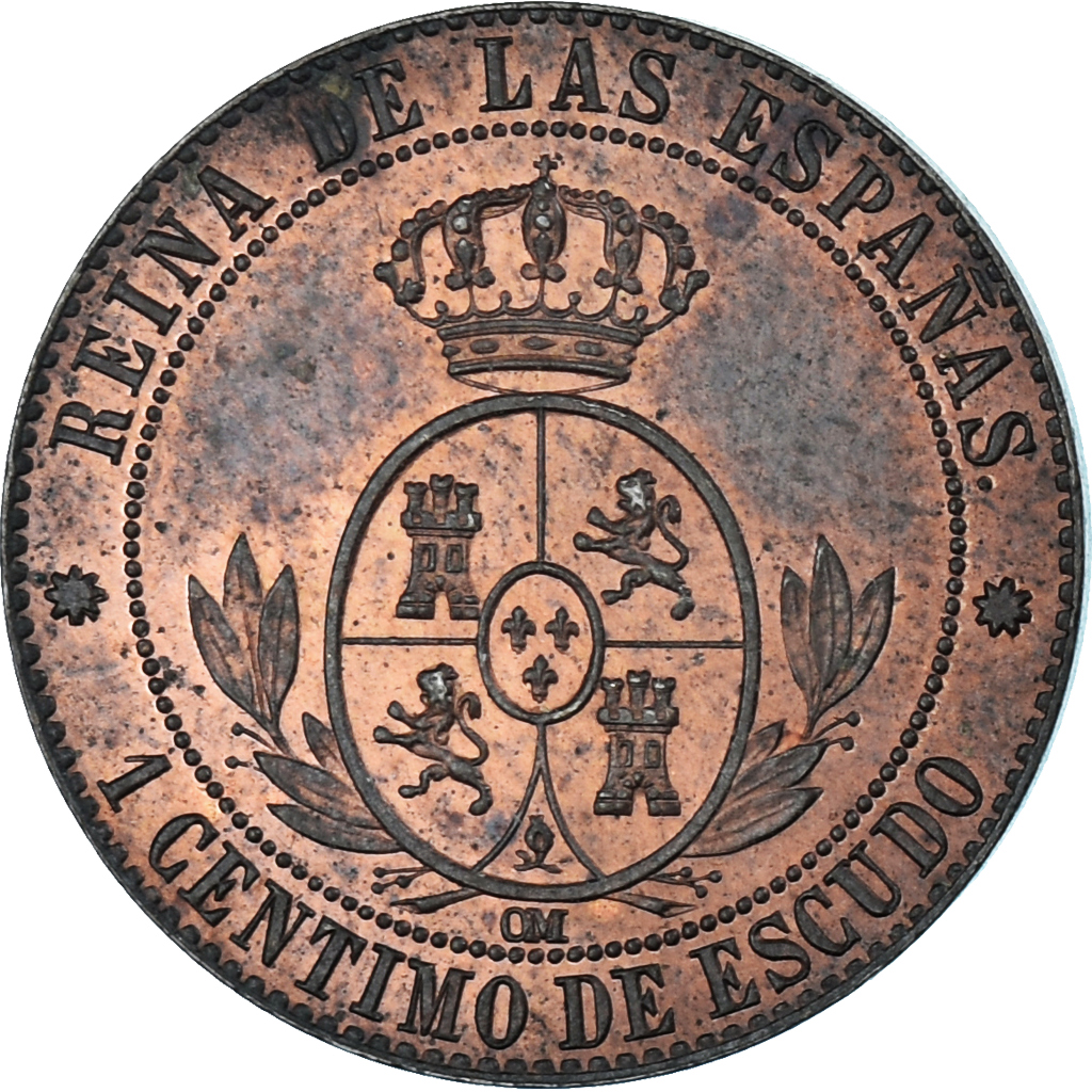 Coin, Spain, Isabel II, Centimo, 1867, Barcelona, , Copper, KM:633.1