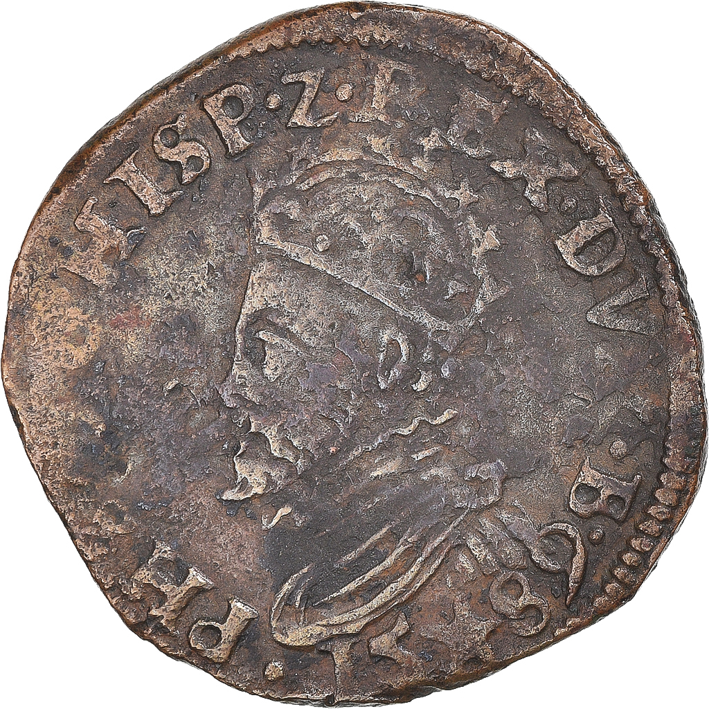 Coin, Spanish Netherlands, Philip II, Liard, 1589, Maastricht, , Copper