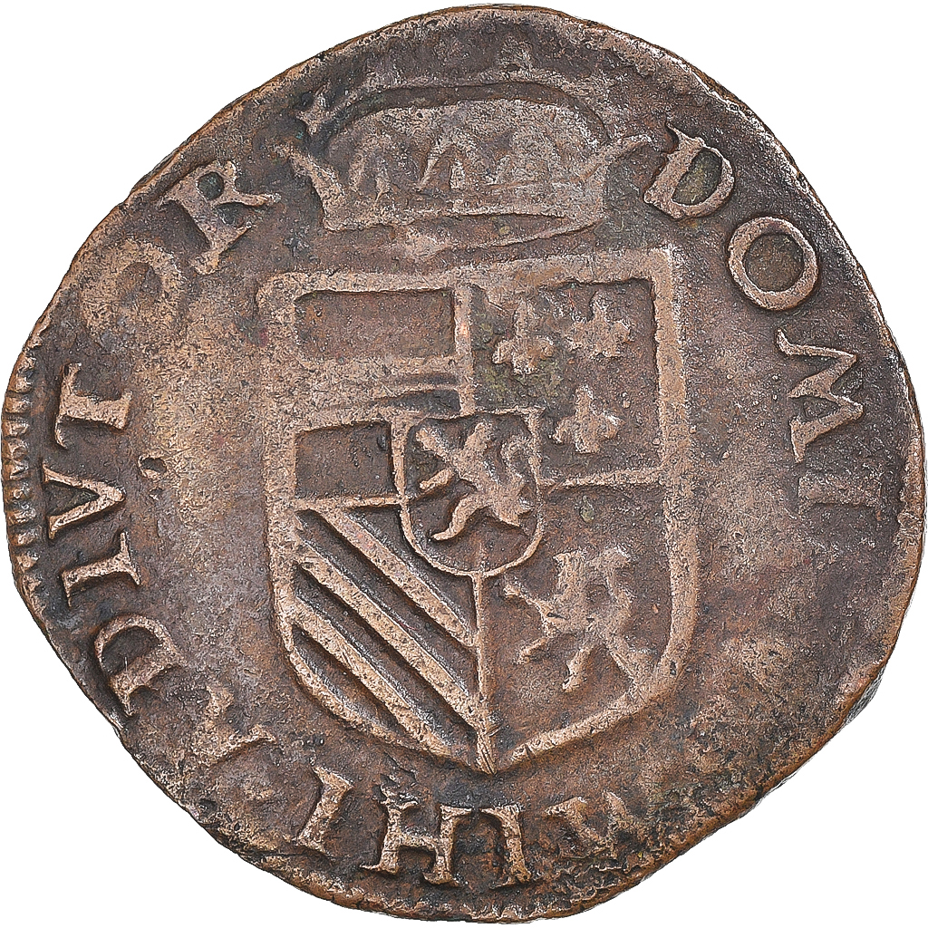 Coin, Spanish Netherlands, Philip II, Liard, 1589, Maastricht, , Copper