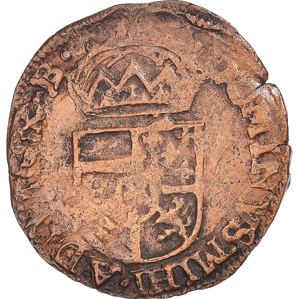 Coin, Spanish Netherlands, Philip II, Gigot, 1593, Brussels, , Copper