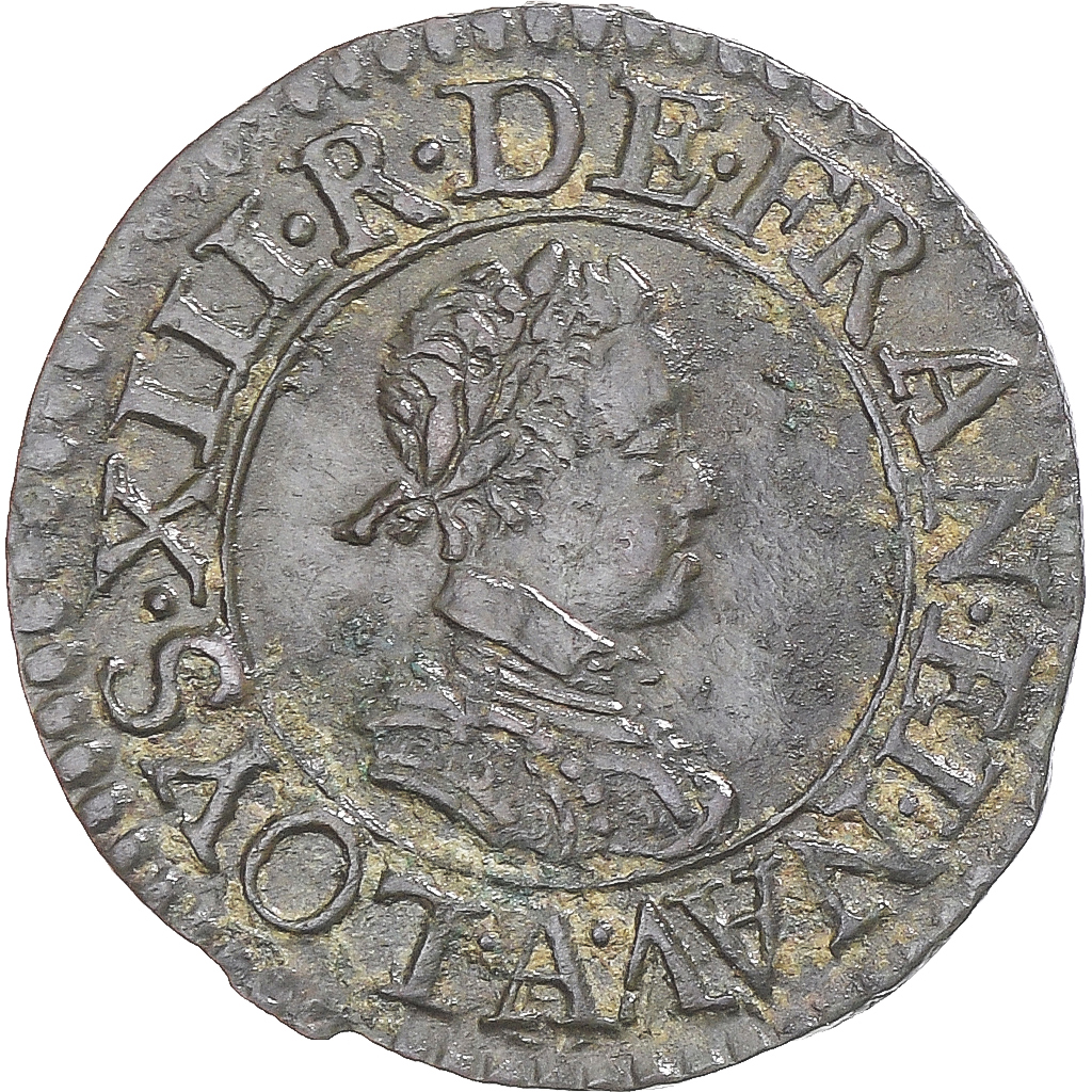 Coin, France, Louis XIII, Denier Tournois, 1617, Paris, AU(50-53), Copper