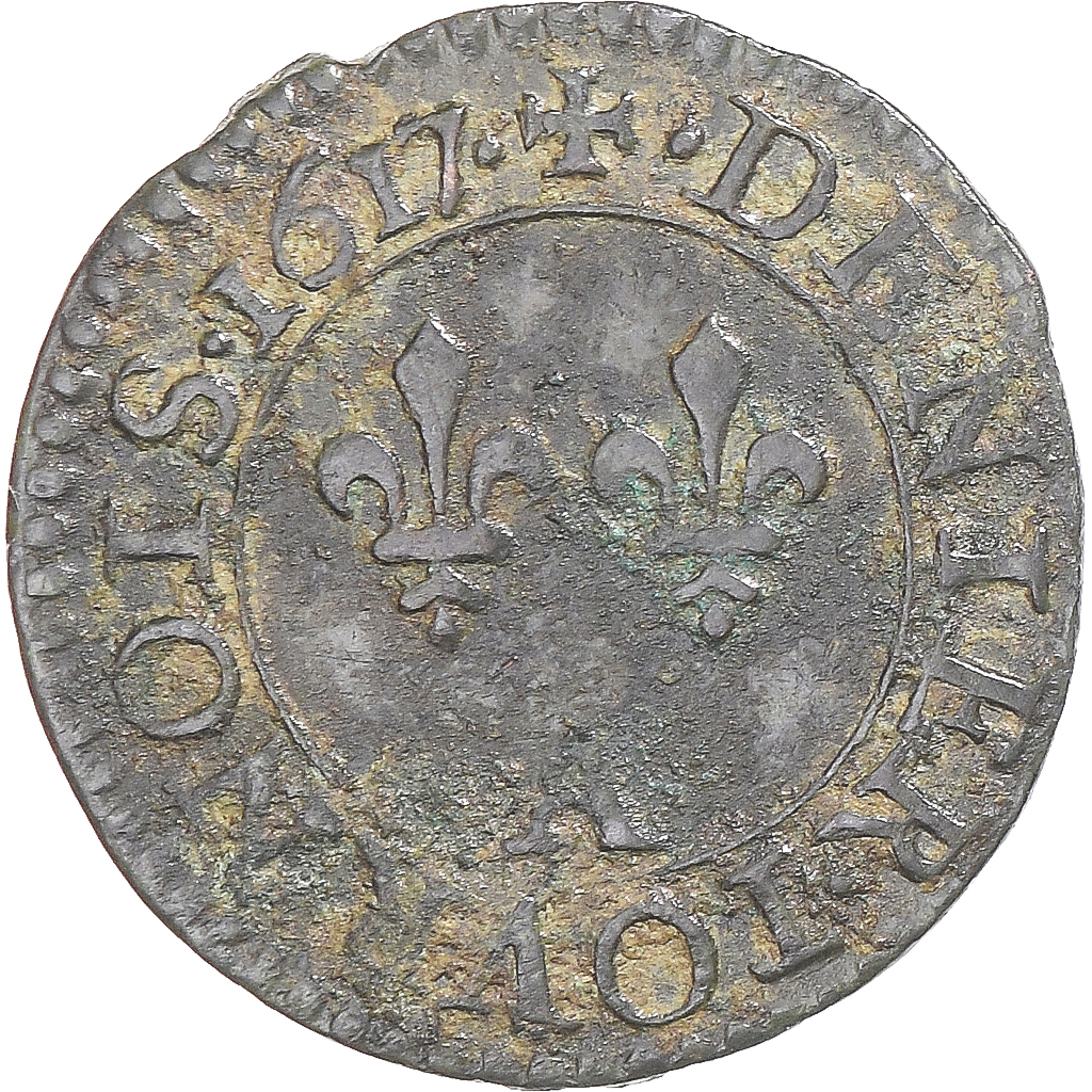 Coin, France, Louis XIII, Denier Tournois, 1617, Paris, AU(50-53), Copper