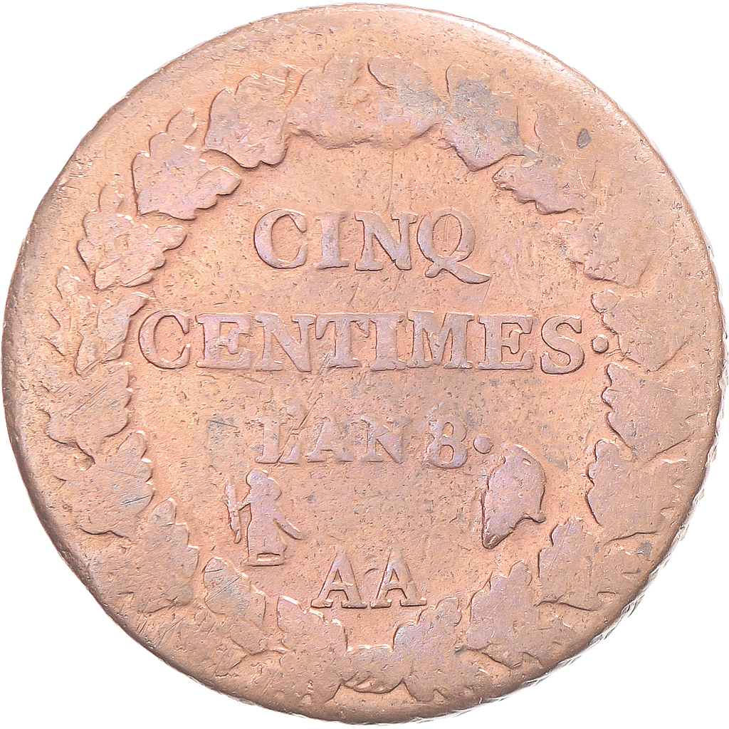 Coin, France, Dupré, 5 Centimes, AN 8, Metz, , Copper, Gadoury:126a