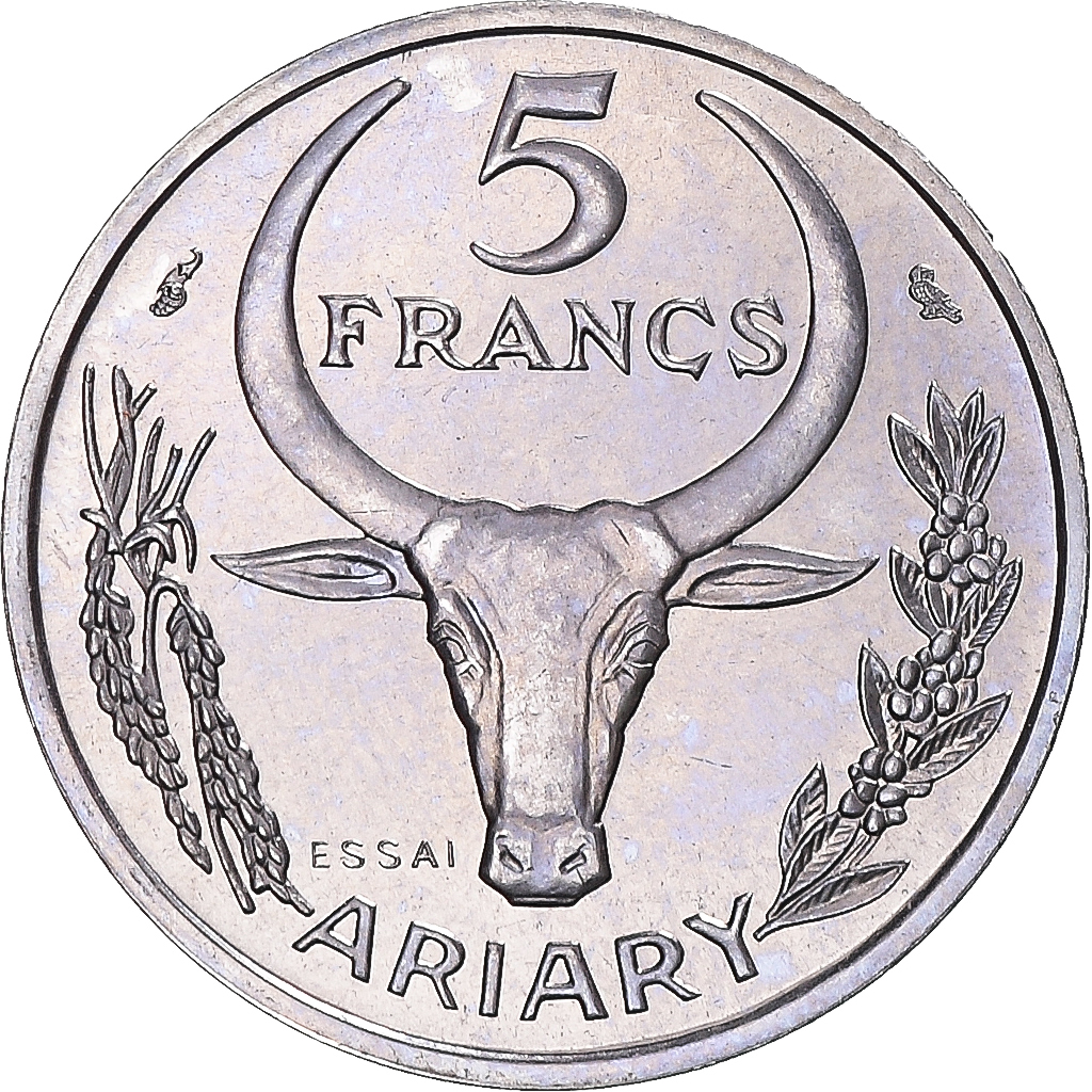 Coin, Madagascar, 5 Francs, 1966, Paris, ESSAI, , Stainless Steel
