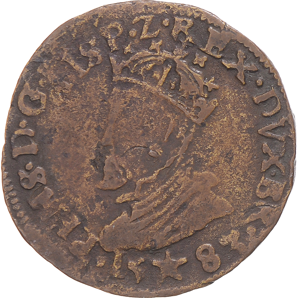 Coin, Spanish Netherlands, Philip II, Liard, 1583, Maastricht, , Copper