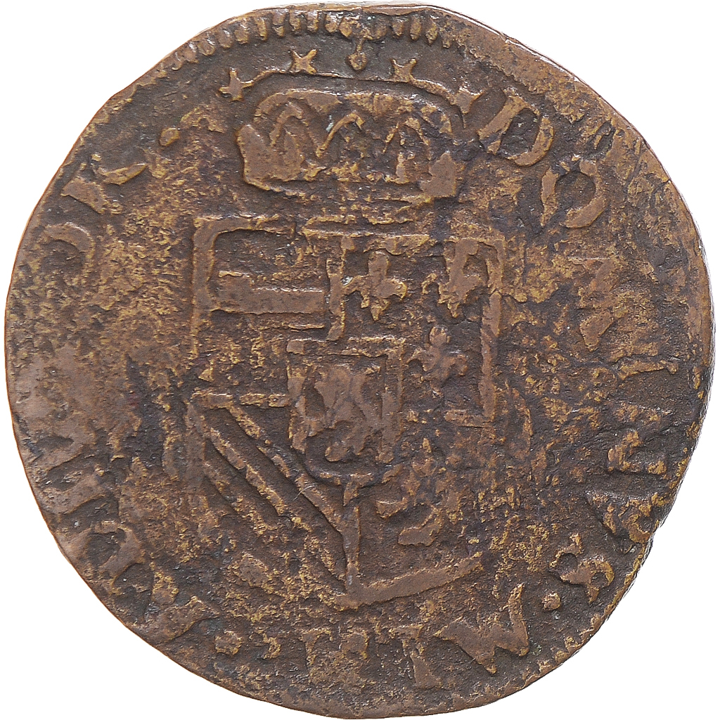 Coin, Spanish Netherlands, Philip II, Liard, 1583, Maastricht, , Copper