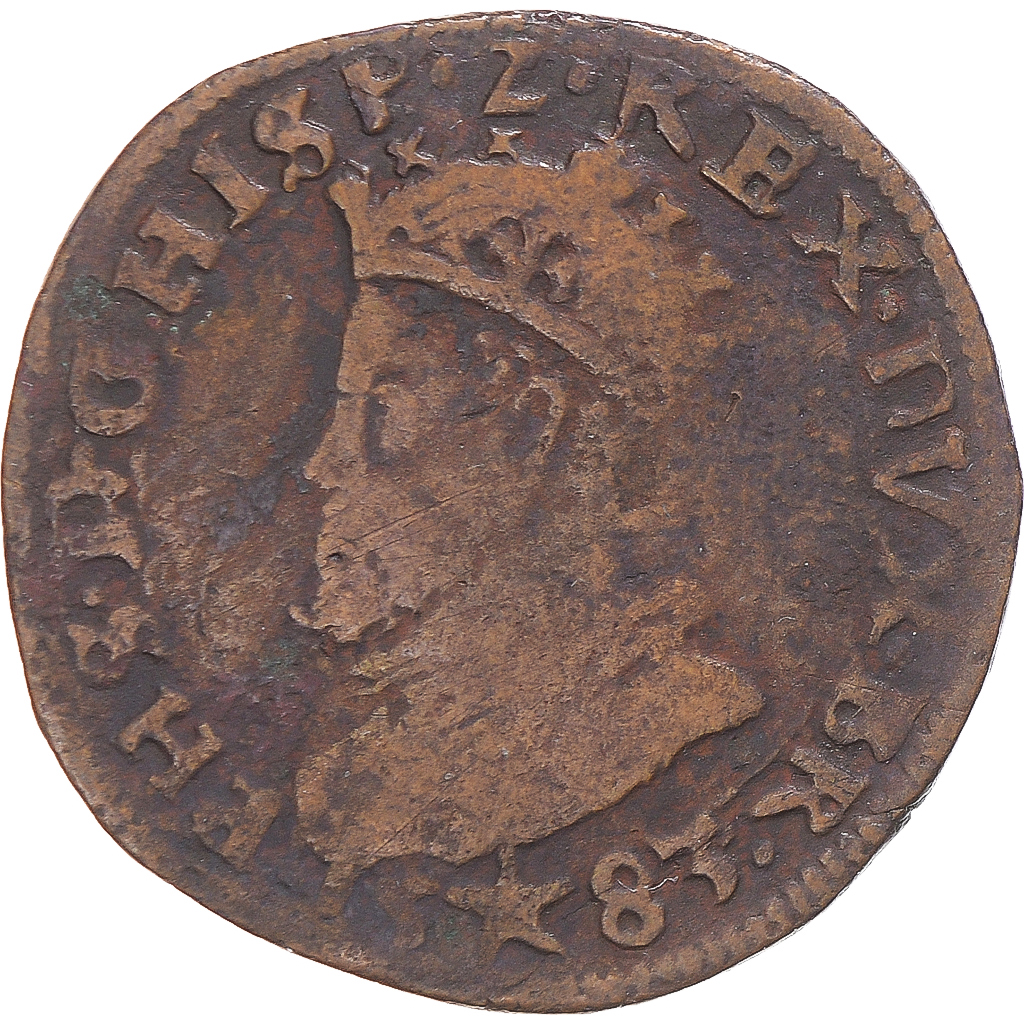 Coin, Spanish Netherlands, Philip II, Liard, 1583, Maastricht, , Copper