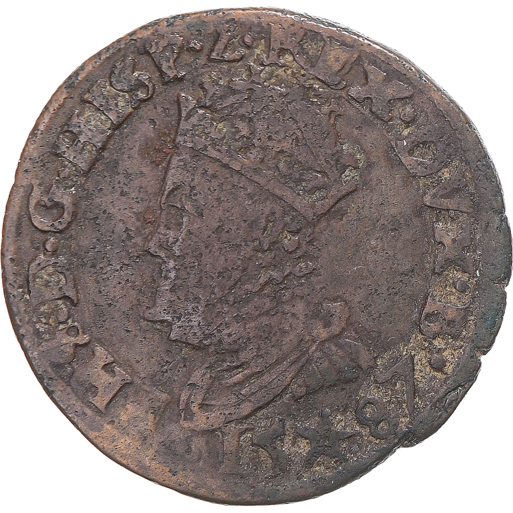 Coin, Spanish Netherlands, Philip II, Liard, 1587, Maastricht, , Copper