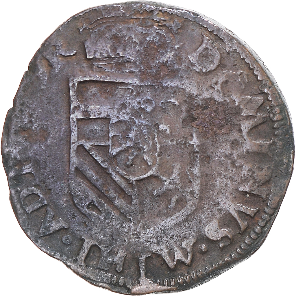 Coin, Spanish Netherlands, Philip II, Liard, 1587, Maastricht, , Copper