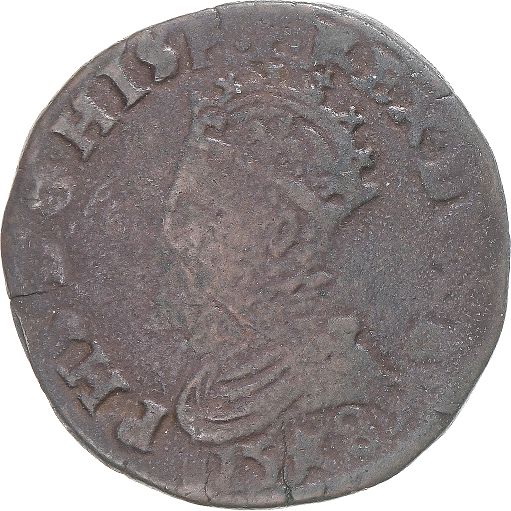 Coin, Spanish Netherlands, Philip II, Liard, 1589, Maastricht, , Copper