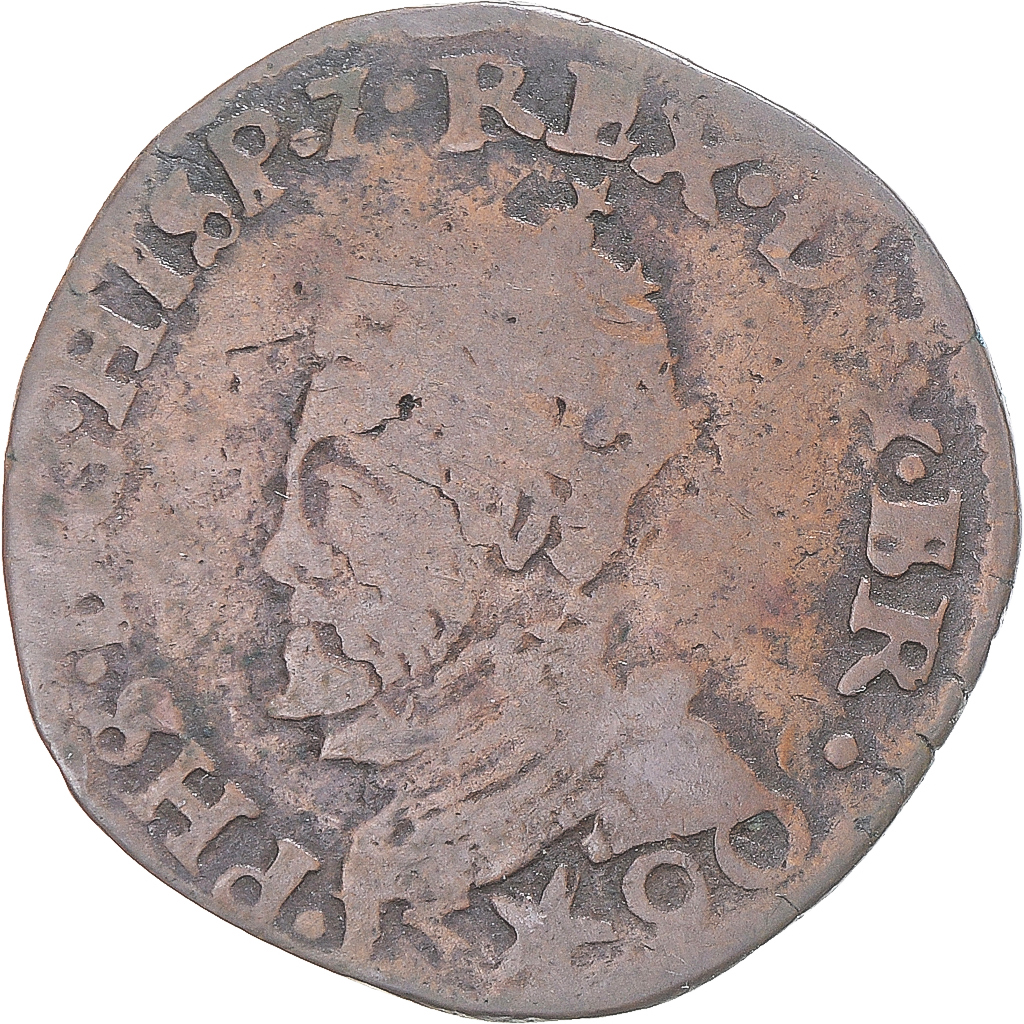 Coin, Spanish Netherlands, Philip II, Liard, 1590, Maastricht, , Copper