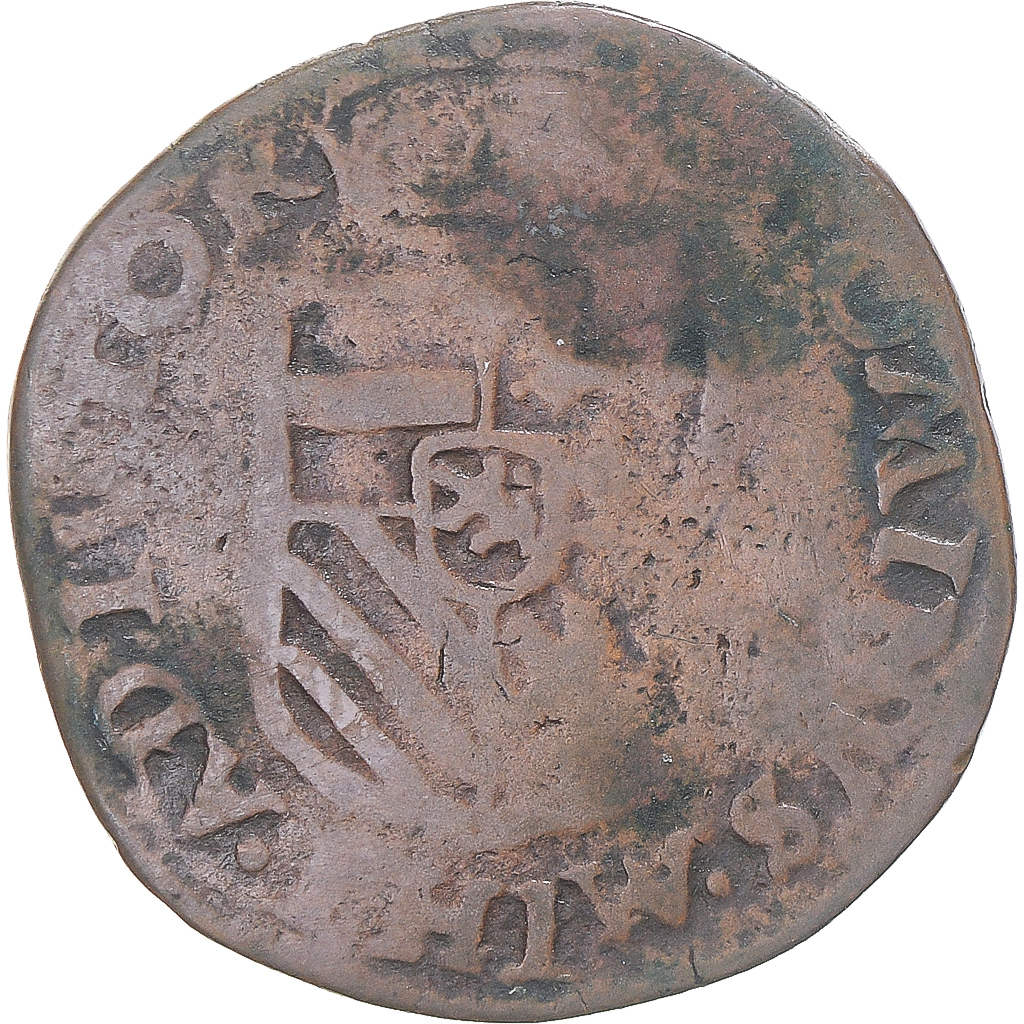 Coin, Spanish Netherlands, Philip II, Liard, 1590, Maastricht, , Copper