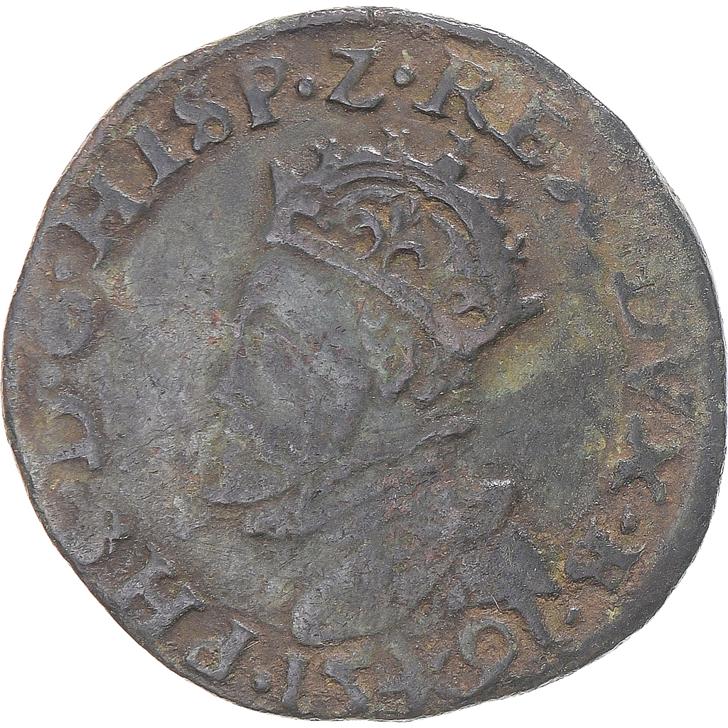 Coin, Spanish Netherlands, Philip II, Liard, 1591, Maastricht, , Copper
