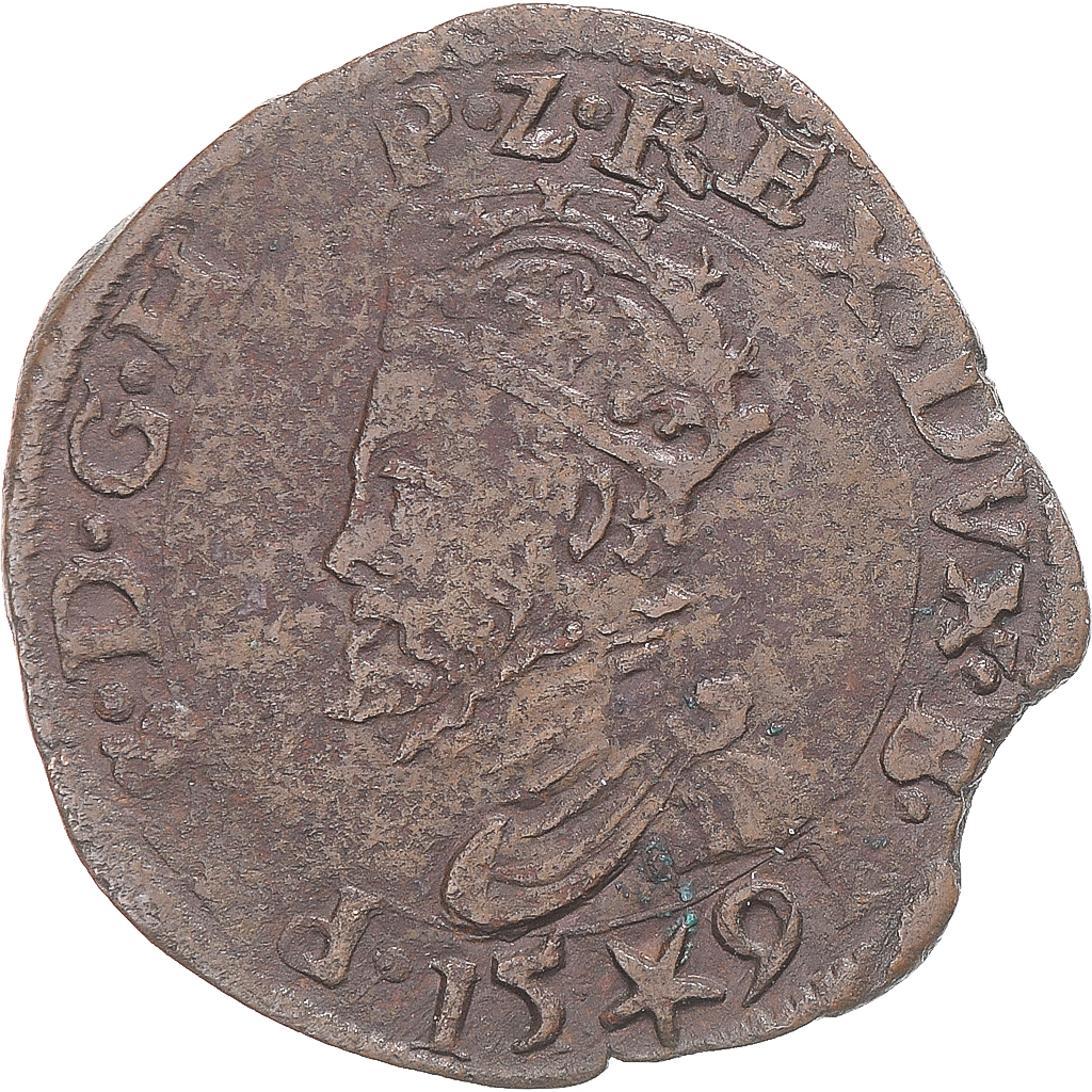 Coin, Spanish Netherlands, Philip II, Liard, 1591, Maastricht, , Copper