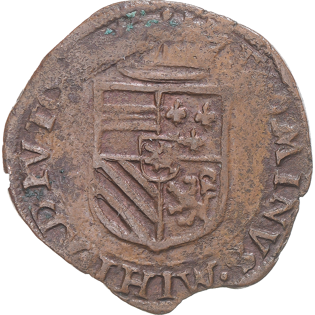 Coin, Spanish Netherlands, Philip II, Liard, 1591, Maastricht, , Copper