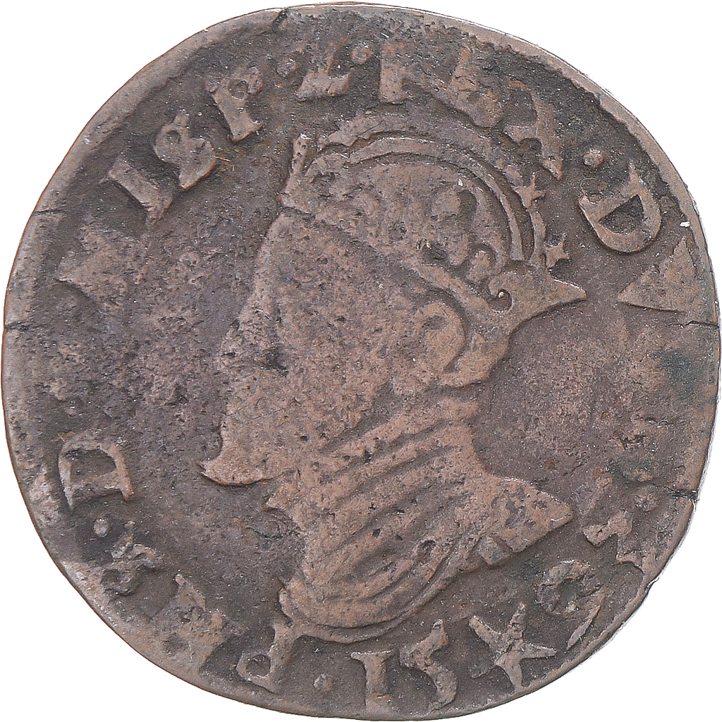 Coin, Spanish Netherlands, Philip II, Liard, 1593, Maastricht, , Copper