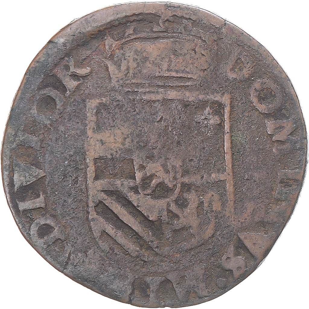 Coin, Spanish Netherlands, Philip II, Liard, 1593, Maastricht, , Copper