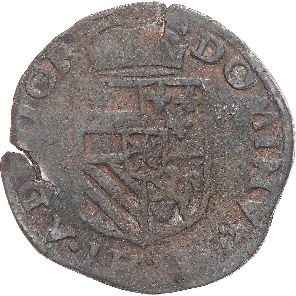 Coin, Spanish Netherlands, Philip II, Liard, 1593, Maastricht, , Copper