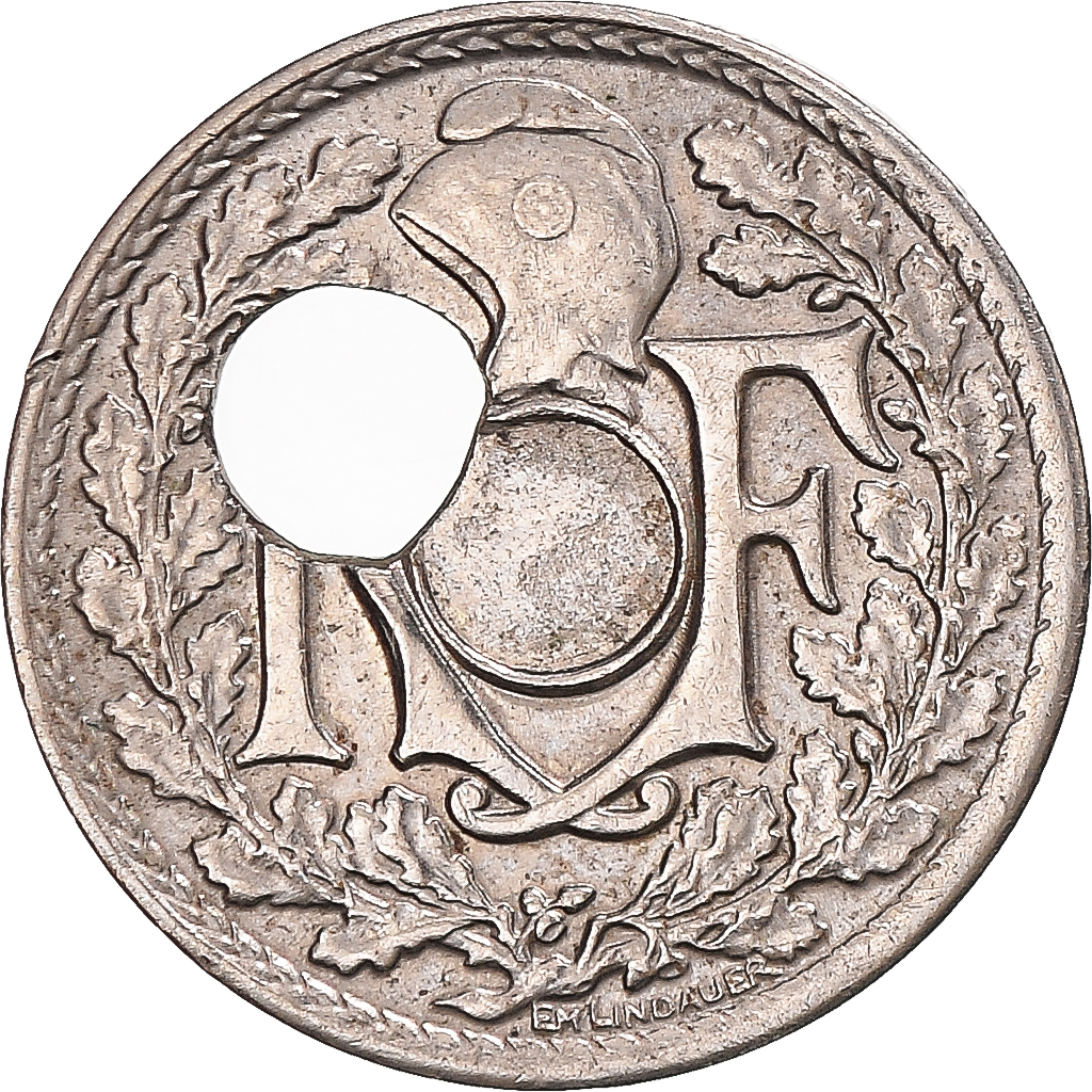 Coin, France, Lindauer, 5 Centimes, 1939, Paris, off-center hole, 