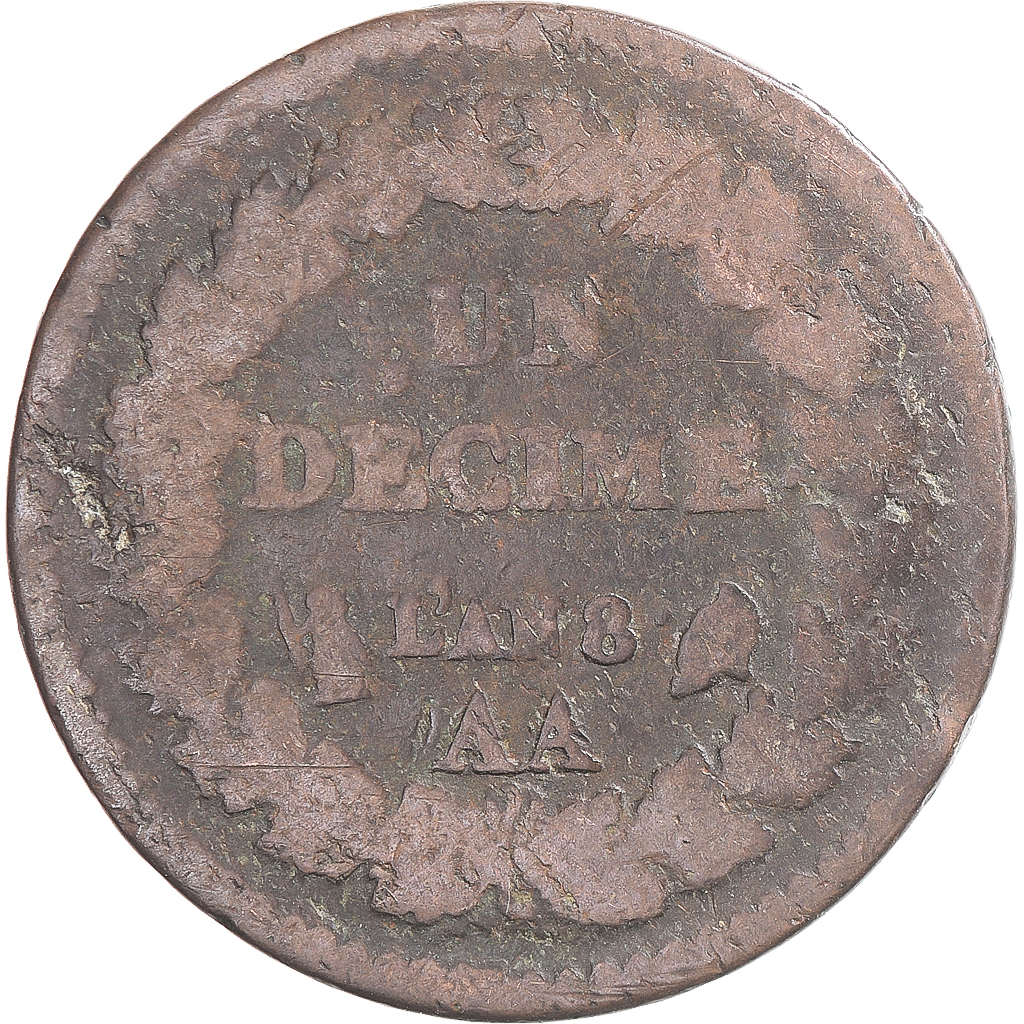 Coin, France, Dupré, Decime, AN 8, Metz, , Copper, Gadoury:187a