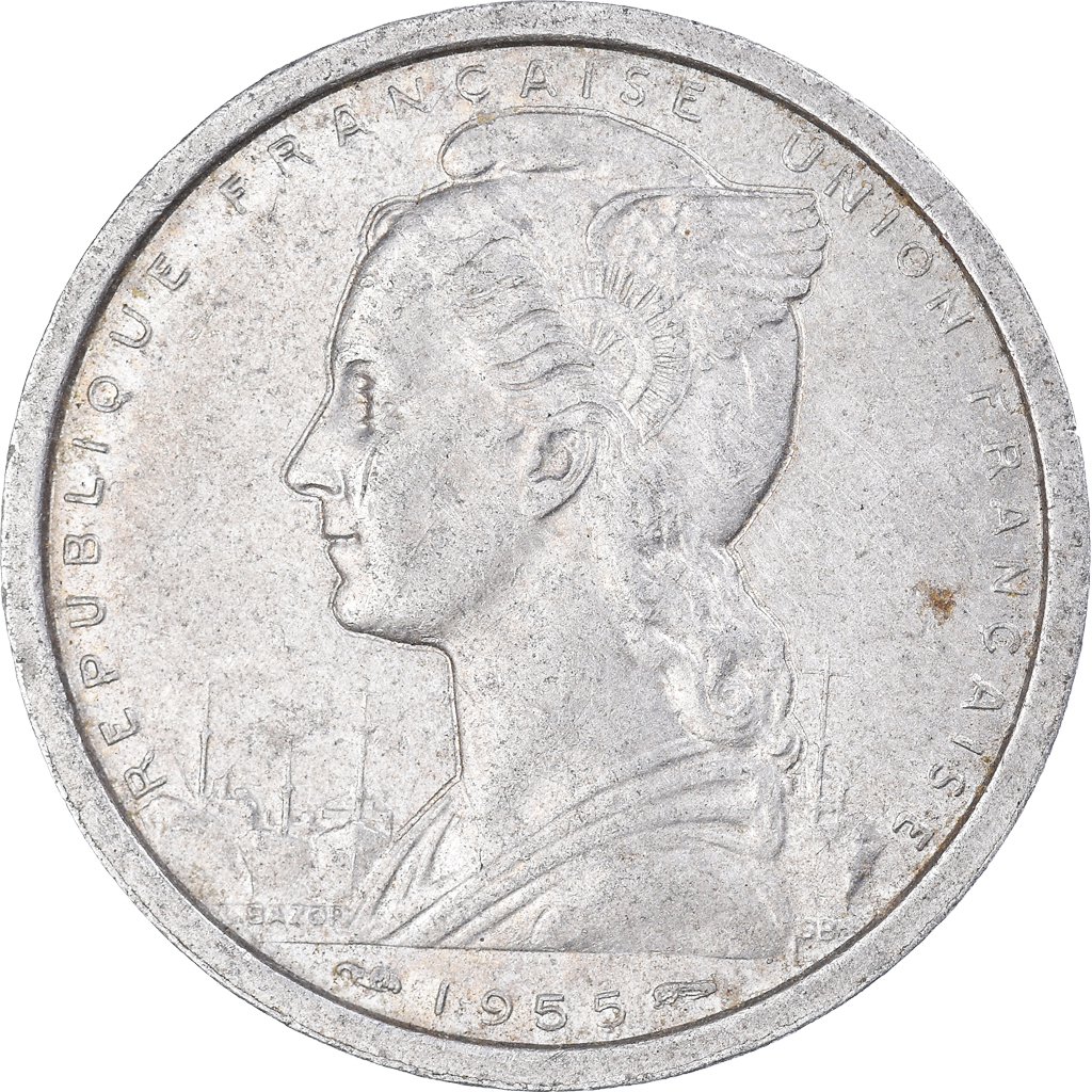 Coin, French West Africa, 2 Francs, 1955
