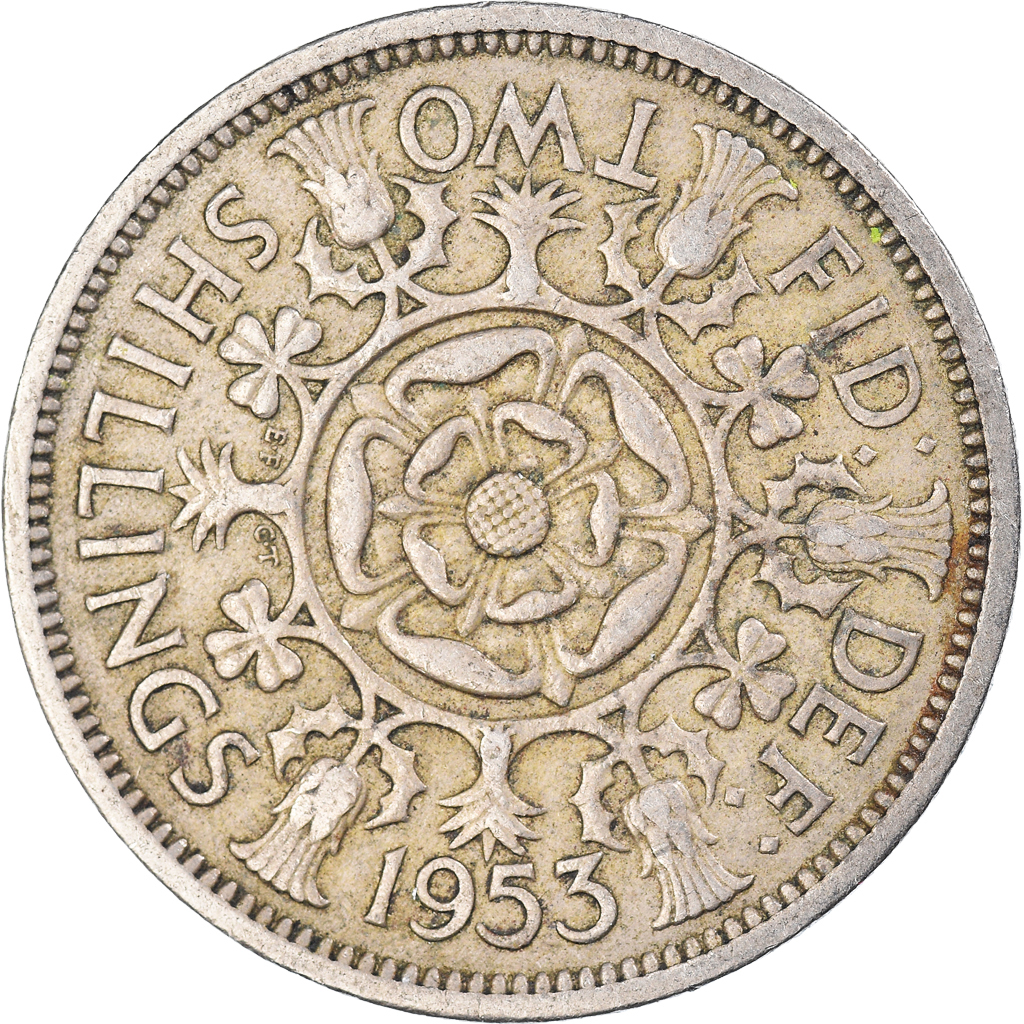 Moneda, Gran Bretaña, Florin, Two Shillings, 1953