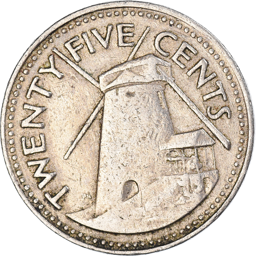 Moneda, Barbados, 25 Cents, 1973