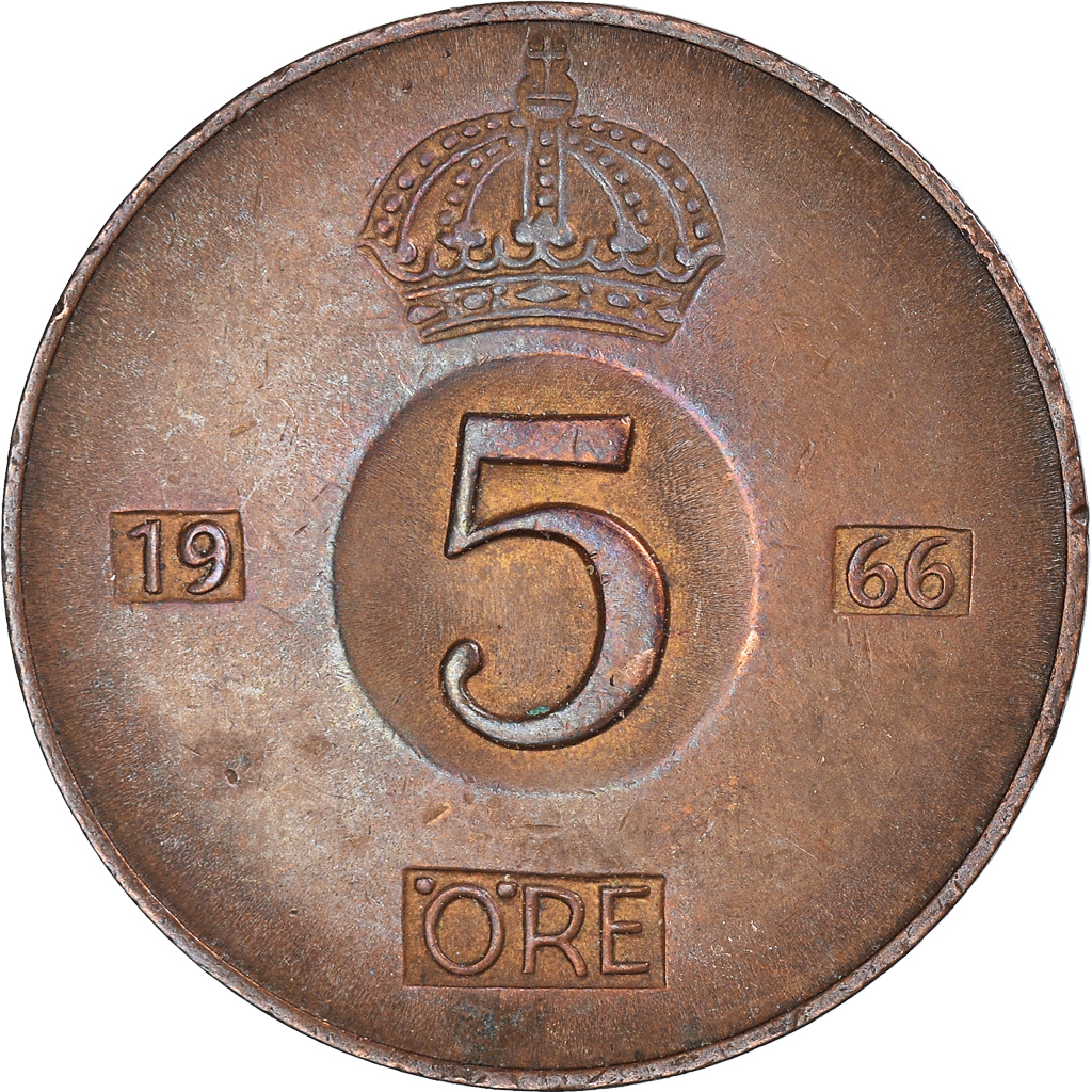 Moneda, Suecia, 5 Öre, 1966