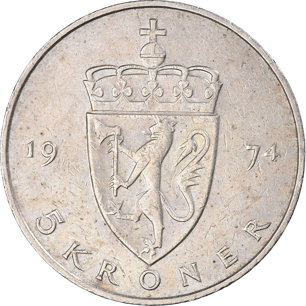 Moneda, Noruega, 5 Kroner, 1974