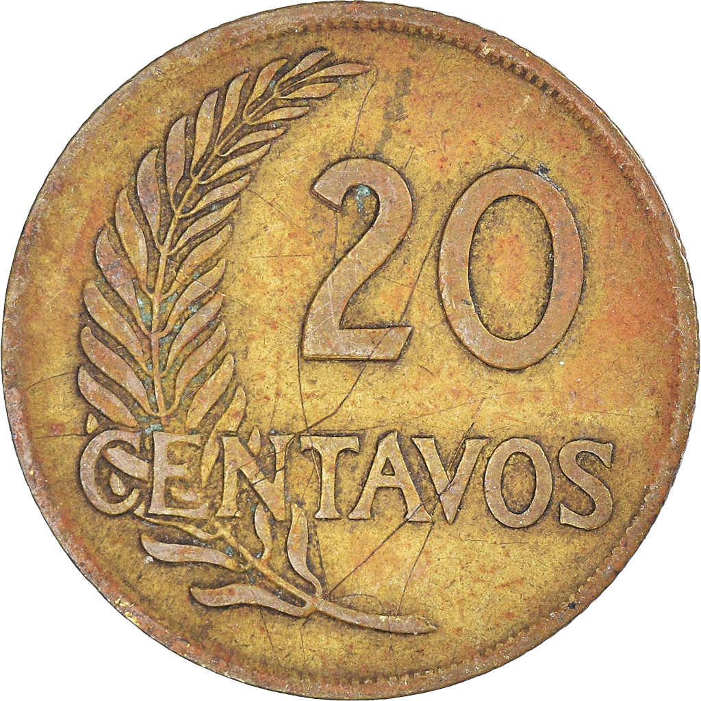 Coin, Peru, 20 Centavos, 1965