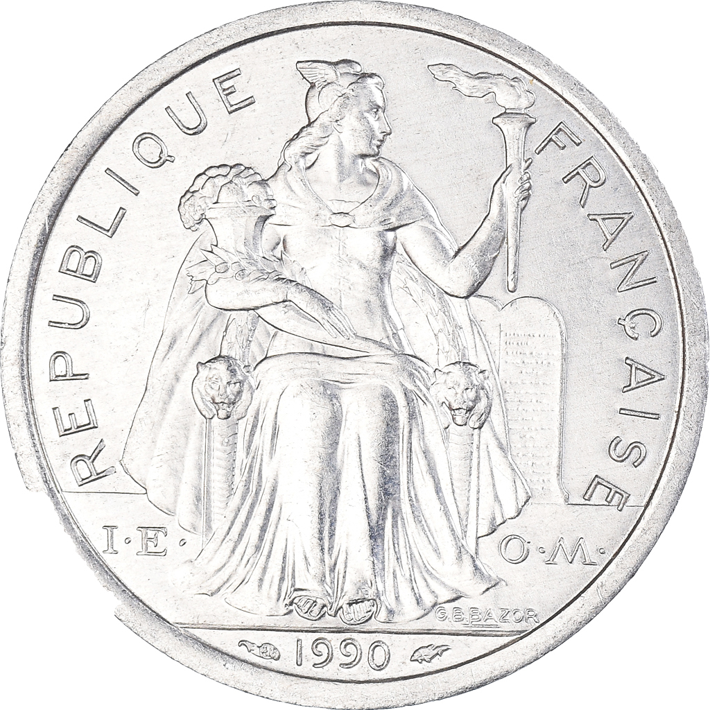 Moneda, Polinesia francesa, 2 Francs, 1990