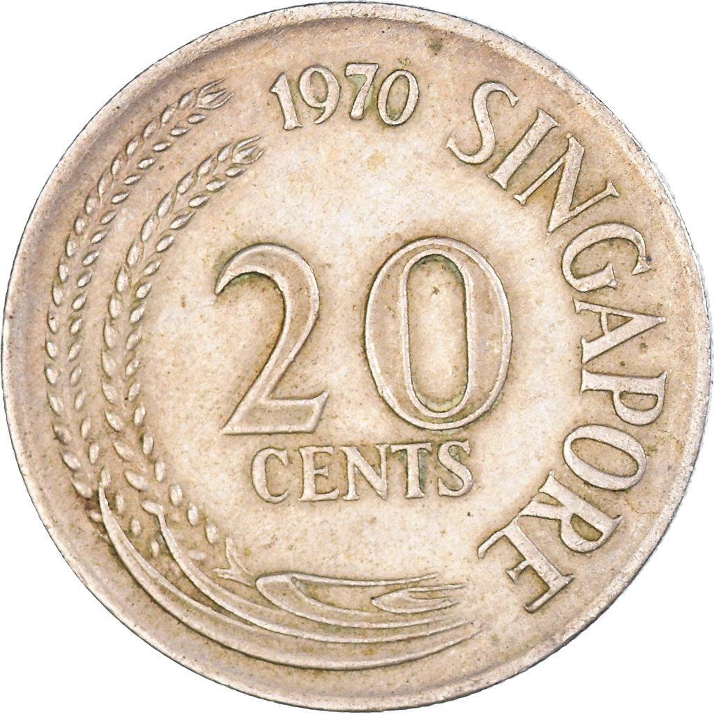 Moneda, Singapur, 20 Cents, 1970