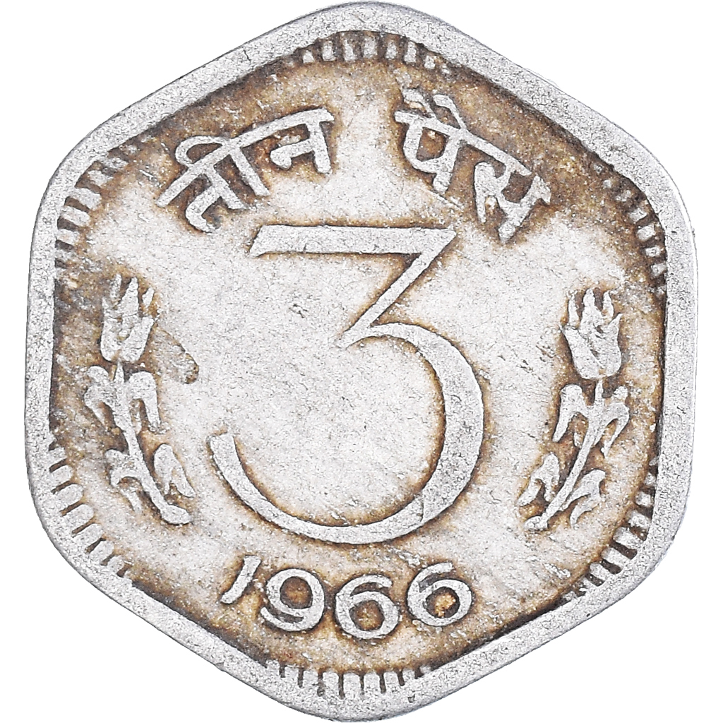 Coin, INDIA-REPUBLIC, 3 Paise, 1966