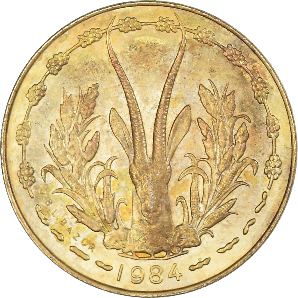 Coin, West African States, 5 Francs, 1984